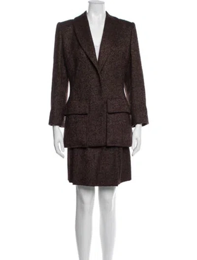 Pre-owned Galanos Tweed Pattern Skirt Suit In Brown