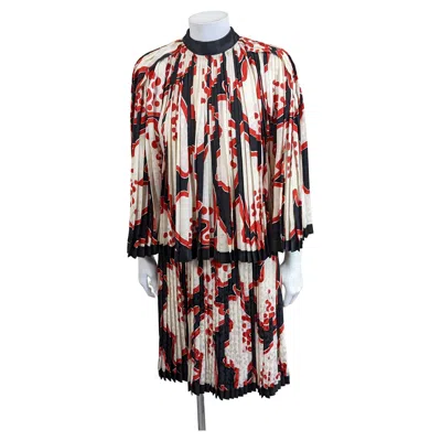 Pre-owned Galanos Unusual  Silk Crepe Pleated Dress In Sand