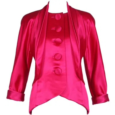 Pre-owned Galanos Vintage  Hot Pink Satin Jacket Blouse