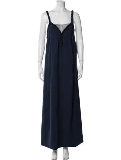 Pre-owned Galanos V-neck Long Dress In Blue