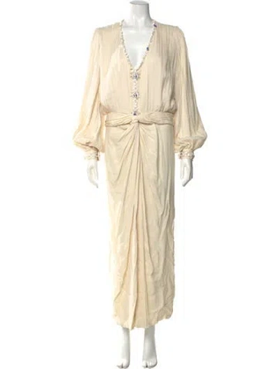 Pre-owned Galanos V-neck Long Dress In Neutral