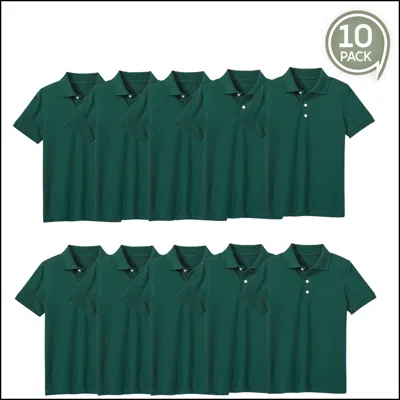 Galaxy By Harvic Kids' Boy's School Uniform Polo-10 Pack In Green