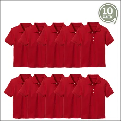 Galaxy By Harvic Kids' Boy's School Uniform Polo-10 Pack In Red