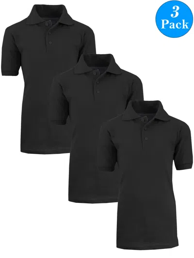Galaxy By Harvic Kids' Boy's School Uniform Polo-3 Pack In Black