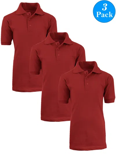 Galaxy By Harvic Kids' Boy's School Uniform Polo-3 Pack In Red