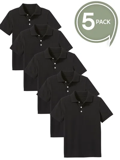 Galaxy By Harvic Kids' Boy's School Uniform Polo-5 Pack In Black