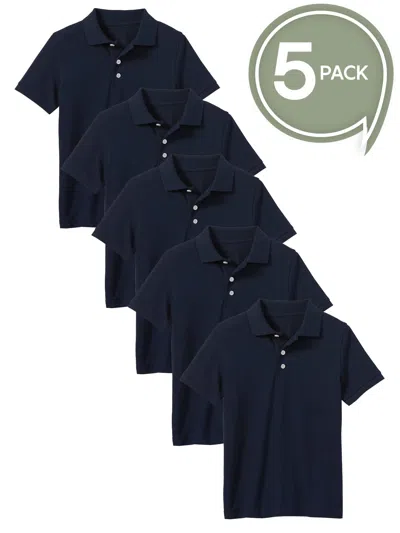 Galaxy By Harvic Kids' Boy's School Uniform Polo-5 Pack In Blue