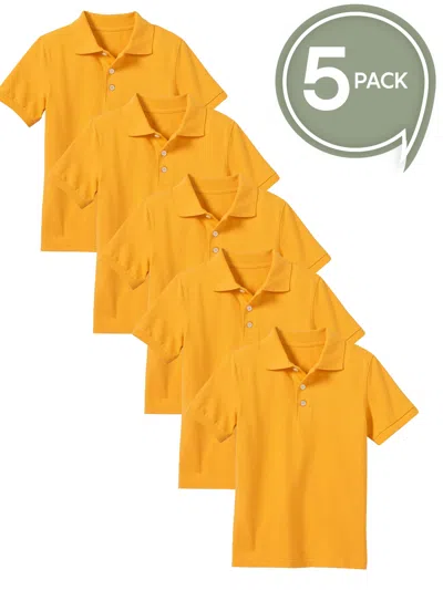 Galaxy By Harvic Kids' Boy's School Uniform Polo-5 Pack In Yellow