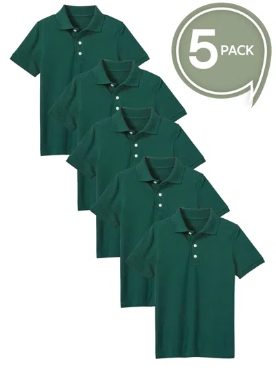 Galaxy By Harvic Kids' Boy's School Uniform Polo-5 Pack In Green
