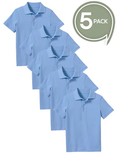 Galaxy By Harvic Kids' Boy's School Uniform Polo-5 Pack In Blue