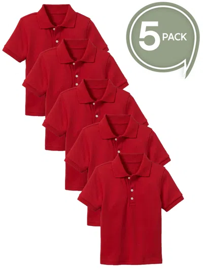 Galaxy By Harvic Kids' Boy's School Uniform Polo-5 Pack In Red