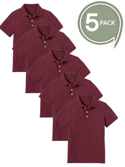 Galaxy By Harvic Kids' Boy's School Uniform Polo-5 Pack In Red