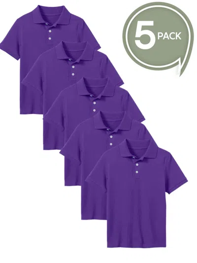 Galaxy By Harvic Kids' Boy's School Uniform Polo-5 Pack In Purple