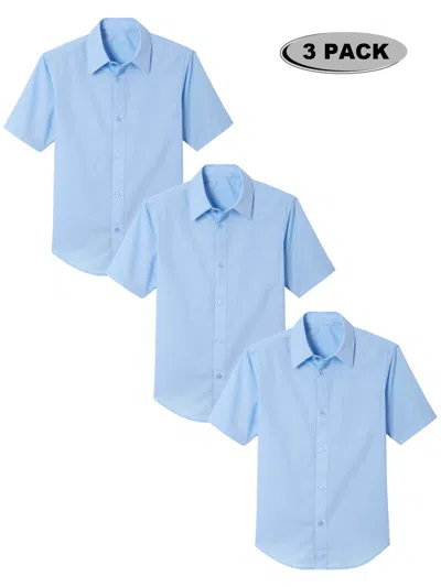 Galaxy By Harvic Kids' Galaxy Authentic Boy's Short Sleeve Button Down Dress Shirt-3 Pack In Blue