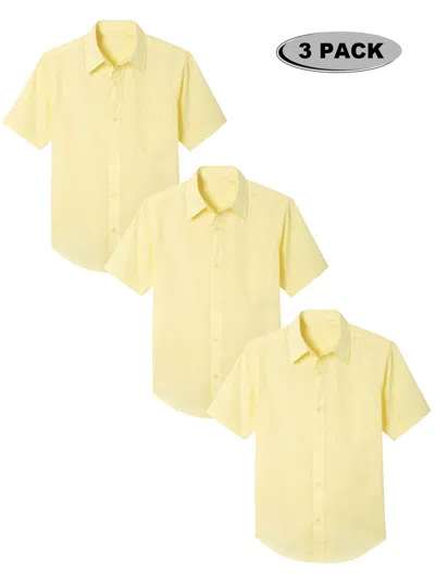 Galaxy By Harvic Kids' Galaxy Authentic Boy's Short Sleeve Button Down Dress Shirt-3 Pack In Yellow