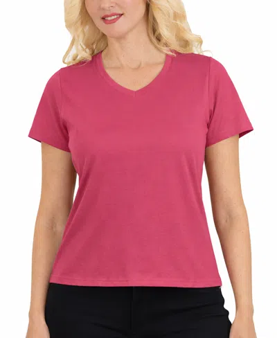 Galaxy By Harvic Galaxy Divatee Women's Relaxed Fit V-neck Short Sleeve T-shirt In Pink