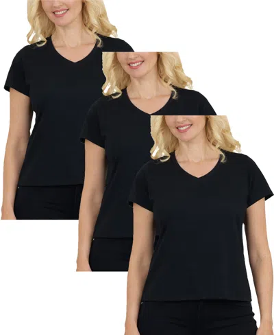 Galaxy By Harvic Galaxy Divatee Women's Relaxed Fit V-neck Short Sleeve T-shirt-3 Pack In Black
