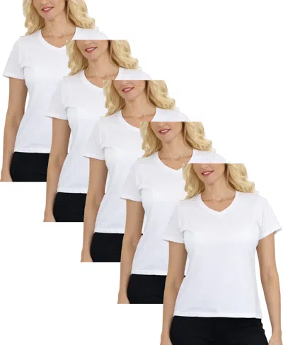 Galaxy By Harvic Galaxy Divatee Women's Relaxed Fit V-neck Short Sleeve T-shirt-5 Pack In White