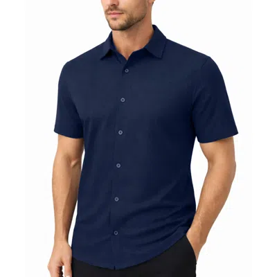Galaxy By Harvic Galaxy James Tailor Men's Short Sleeve Knit Button Down Shirt In Blue