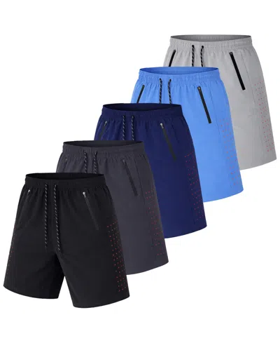 Galaxy By Harvic Jump Start Men's Performance Training Shorts With Zipper Pockets-5 Pack In Multi