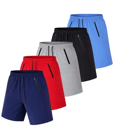 Galaxy By Harvic Jump Start Men's Performance Training Shorts With Zipper Pockets-5 Pack In Multi