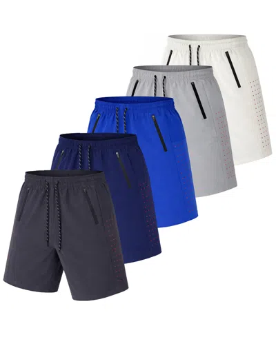 Galaxy By Harvic Jump Start Men's Performance Training Shorts With Zipper Pockets-5 Pack In Multi
