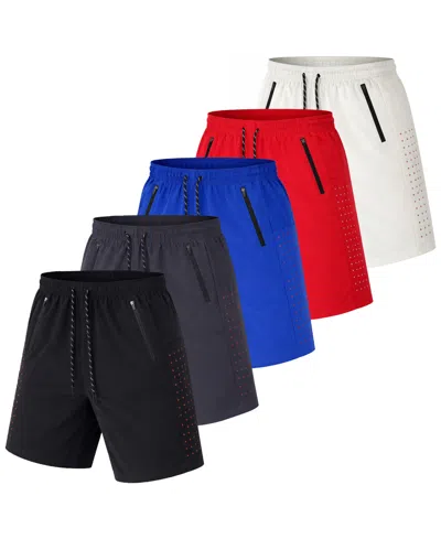Galaxy By Harvic Jump Start Men's Performance Training Shorts With Zipper Pockets-5 Pack In Multi