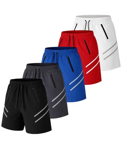 Galaxy By Harvic Jump Start Men's Performance Training Shorts With Zipper Pockets-5 Pack In Multi