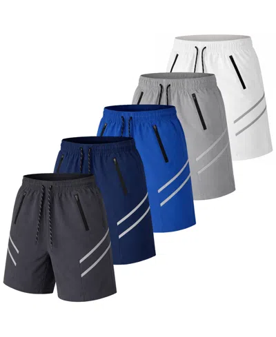 Galaxy By Harvic Jump Start Men's Performance Training Shorts With Zipper Pockets-5 Pack In Multi