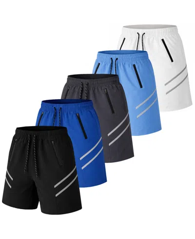 Galaxy By Harvic Jump Start Men's Performance Training Shorts With Zipper Pockets-5 Pack In Blue