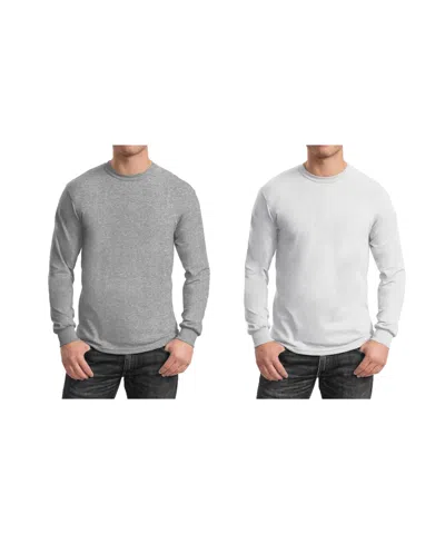 Galaxy By Harvic Men's 2-pack Egyptian Cotton-blend Long Sleeve Crew Neck Tee In Gray
