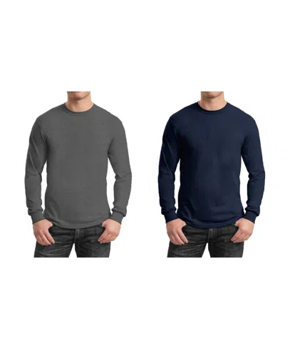 Galaxy By Harvic Men's 2-pack Egyptian Cotton-blend Long Sleeve Crew Neck Tee In Multi