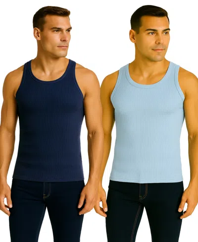 Galaxy By Harvic Men's 2-pack Heavyweight Ribbed Tank Top In Blue