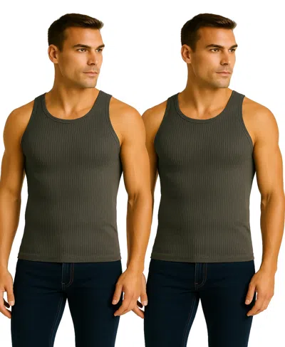 Galaxy By Harvic Men's 2-pack Heavyweight Ribbed Tank Top In Gray