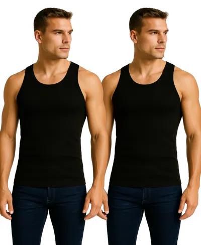 Galaxy By Harvic Men's 2-pack Heavyweight Ribbed Tank Top In Black