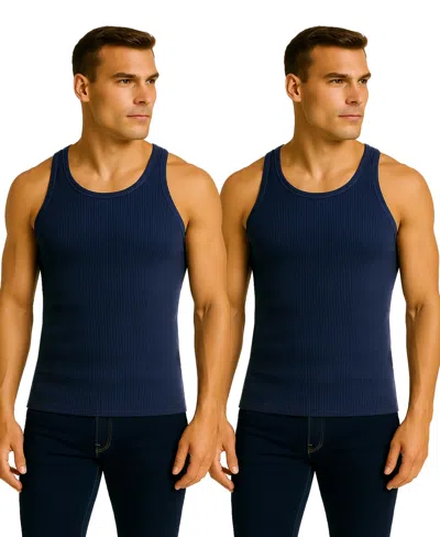 Galaxy By Harvic Men's 2-pack Heavyweight Ribbed Tank Top In Blue