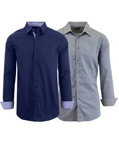 Galaxy By Harvic Men's 2-pack Slim Fit Solid Dress Shirt In Gray