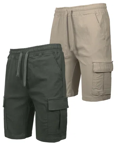Galaxy By Harvic Men's 2-pack Super Flex Stretch Cargo Jogger Shorts In Green