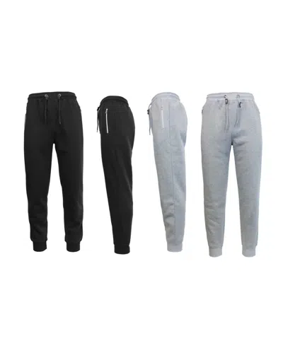 Galaxy By Harvic Men's 2-packs Slim Fit Fleece Joggers With Zipper Pockets In Black,heather Gray