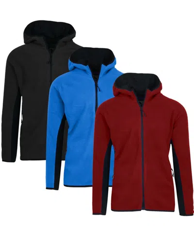 Galaxy By Harvic Men's 3-pack Polar Fleece Tech Zip Hoodie In Black,fuchsia,royal