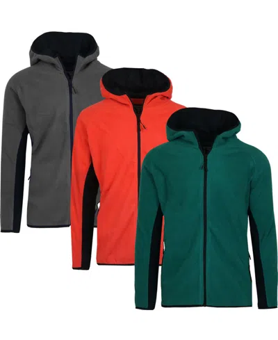 Galaxy By Harvic Men's 3-pack Polar Fleece Tech Zip Hoodie In Charcoal,green,red