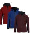 Galaxy By Harvic Men's 3-pack Polar Fleece Tech Zip Hoodie In Fuchsia,wine,navy