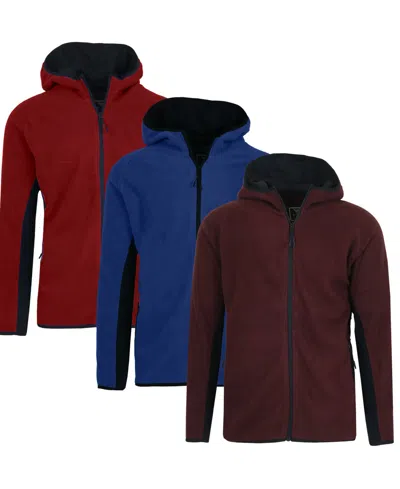 Galaxy By Harvic Men's 3-pack Polar Fleece Tech Zip Hoodie In Fuchsia,wine,navy