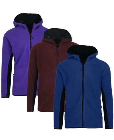 Galaxy By Harvic Men's 3-pack Polar Fleece Tech Zip Hoodie In Navy,purple,wine