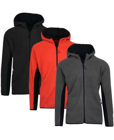 Galaxy By Harvic Men's 3-pack Polar Fleece Tech Zip Hoodie In Red,charcoal,black