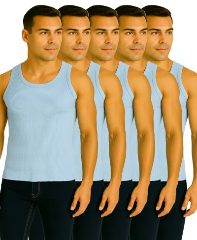 Galaxy By Harvic Men's 5-pack Heavyweight Ribbed Tank Top In Blue
