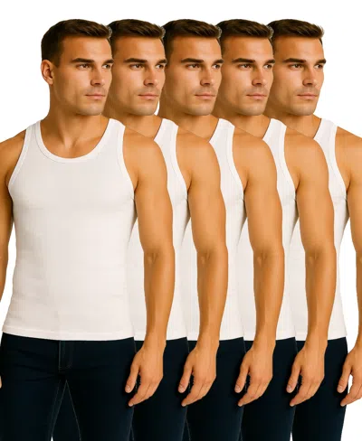 Galaxy By Harvic Men's 5-pack Heavyweight Ribbed Tank Top In White