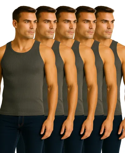 Galaxy By Harvic Men's 5-pack Heavyweight Ribbed Tank Top In Gray