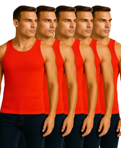 Galaxy By Harvic Men's 5-pack Heavyweight Ribbed Tank Top In Red