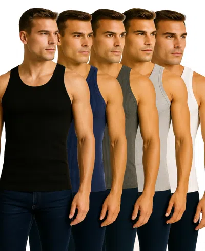Galaxy By Harvic Men's 5-pack Heavyweight Ribbed Tank Top In Multi
